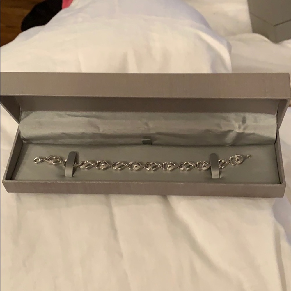 Diamond Double Heart Link Bracelet Sterling Silver